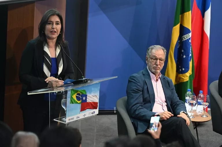 A ministra Simone Tebet discursa durante o evento Rodada de Negócios - Rota Bioceânica -  3/9