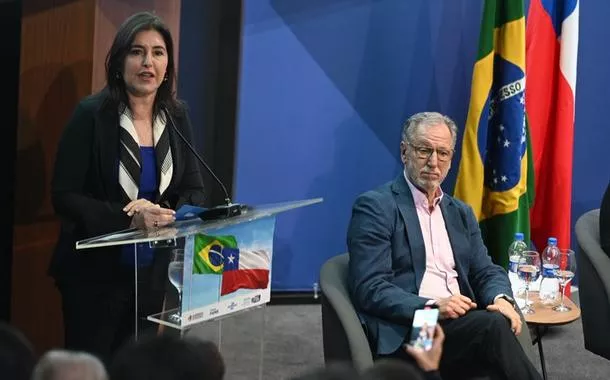 A ministra Simone Tebet discursa durante o evento Rodada de Negócios - Rota Bioceânica -  3/9