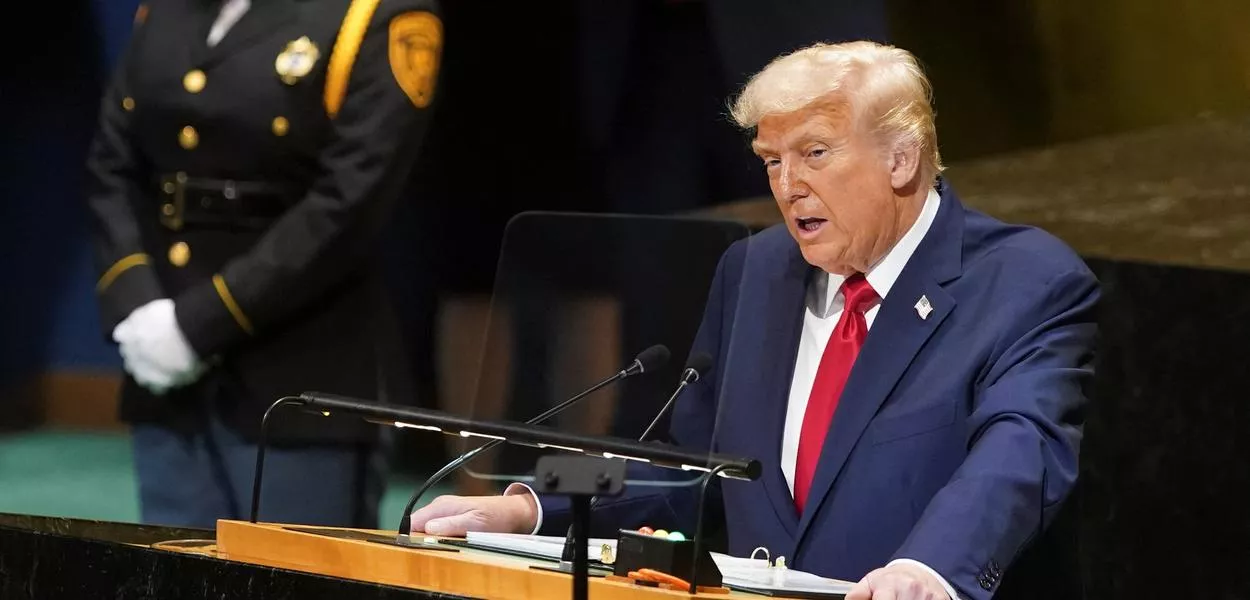 O presidente dos EUA, Donald Trump, durante discurso na Assembleia-Geral da ONU em Nova York, nos EUA