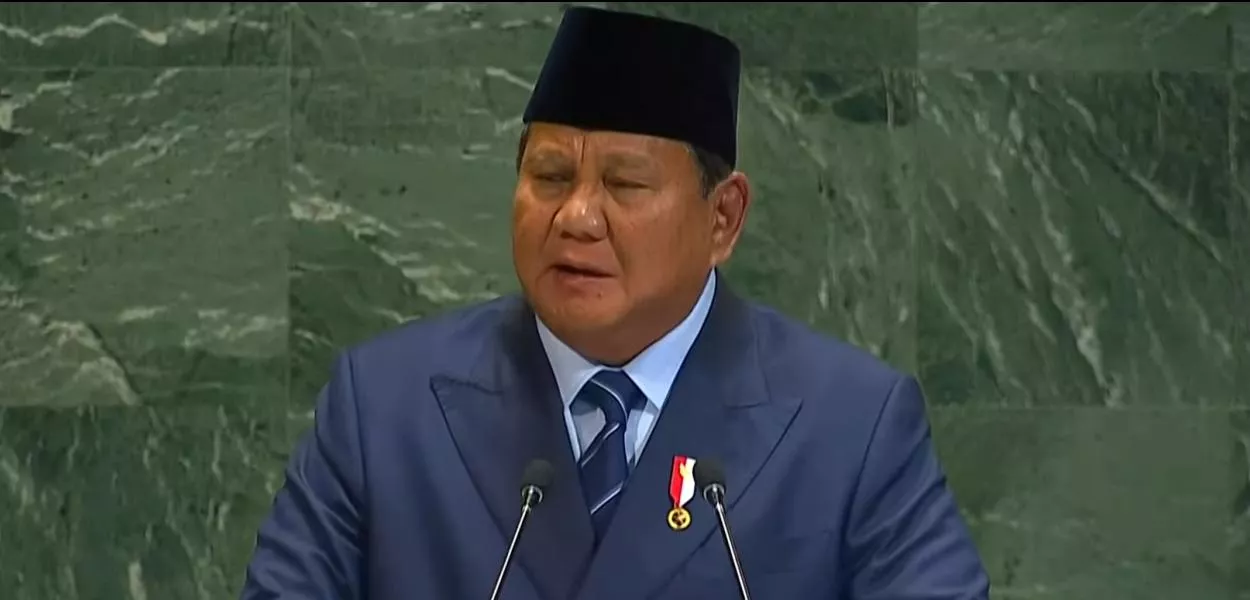 Prabowo Subianto, presidente da Indonésia, em discurso na Assembleia Geral da ONU