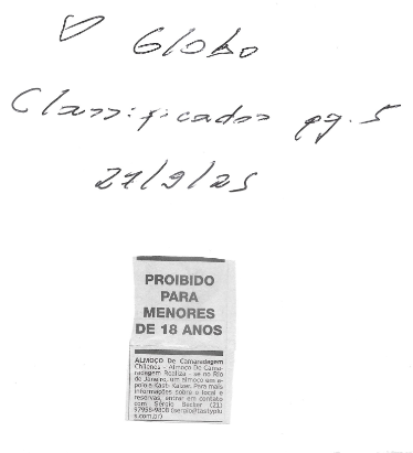 A imagem mostra o classificado no jornal O Globo em apoio ao candidato ultradireitista à presidência do Chile pelo Partido Republicano, José Antonio Kast.