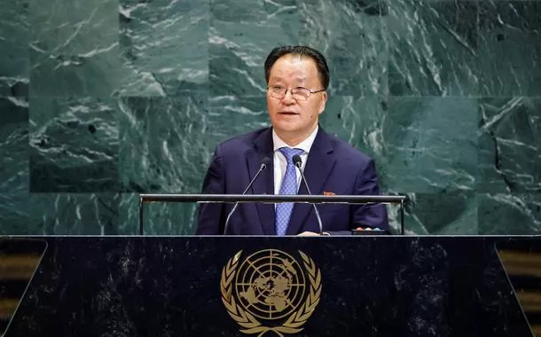 Vice-ministro das Relações Exteriores da Coreia do Norte, Kim Son Gyong, discursa para a Assembleia-Geral das Nações Unidas em Nova York