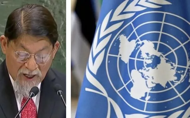Denis Moncada e a bandeira da ONU