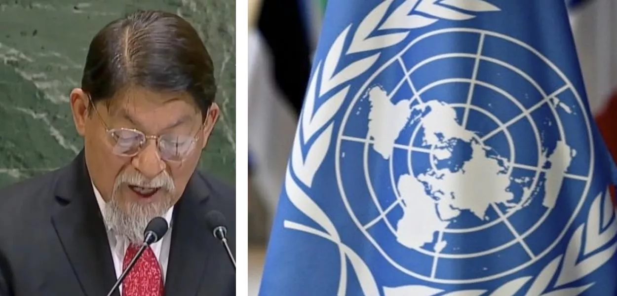 Denis Moncada e a bandeira da ONU
