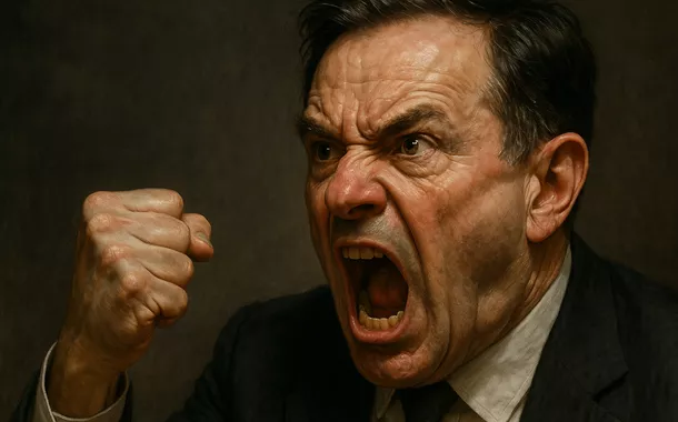 Retrato hiperrealista de um homem em fúria