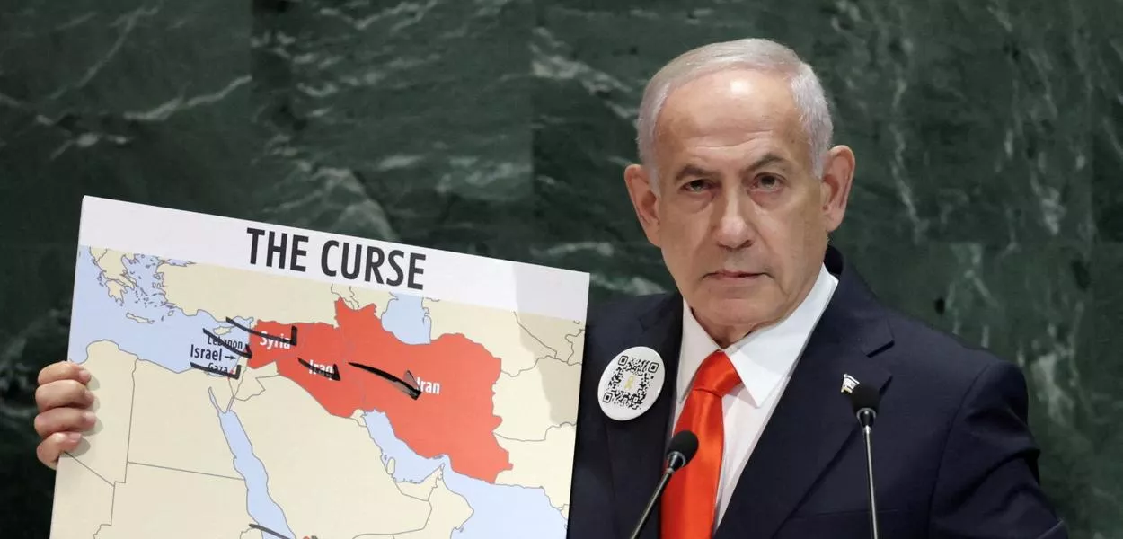 O primeiro-ministro de Israel, Benjamin Netanyahu, faz ataques ao Irã em discurso na ONU - 26/9/2025 