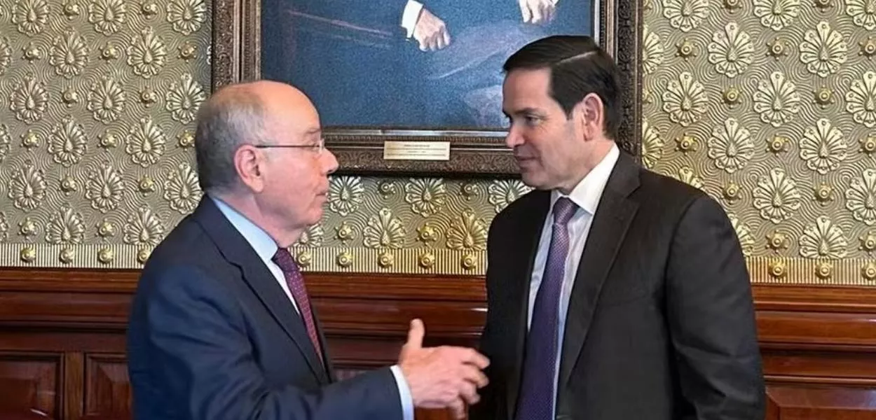 Os chanceleres Mauro Vieira e Marco Rubio, do Brasil e EUA, na Casa Branca