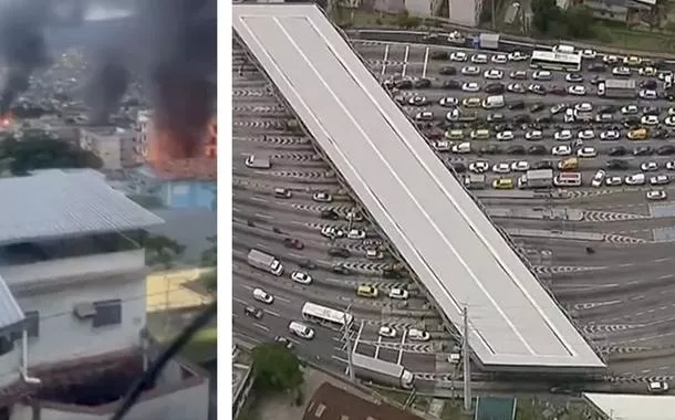 Chamas provocada por confrontos na zona norte do Rio e a Linha Amarela