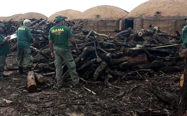Fiscalização do Ibama durante a Operação Rastro Negro identifica depósito ilegal de carvão vegetal usado por siderúrgicas no Centro-Oeste e Sudeste do país