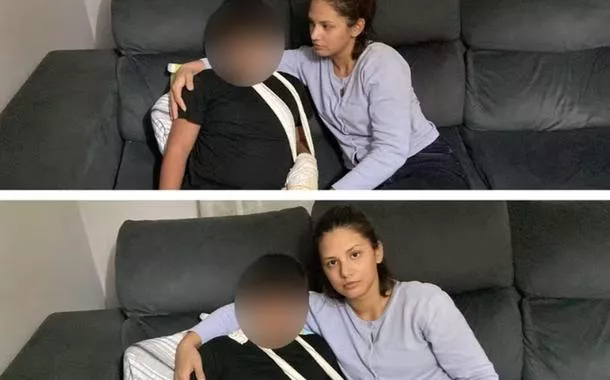 Mãe ao lado do filho ferido