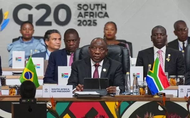 O presidente da África do Sul, Cyril Ramaphosa, durante reunião de cúpula do G20 na África do Sul - 22/11/2025 