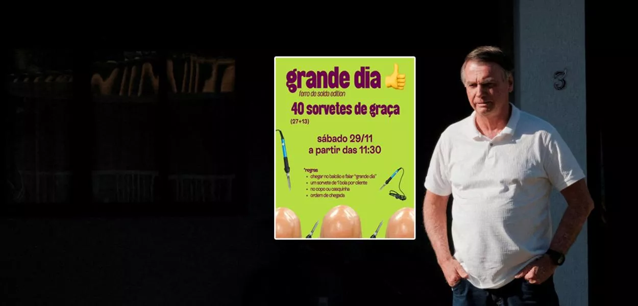 Anúncio de sorveteria e Jair Bolsonaro