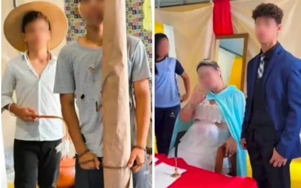 A publicação, que não está mais no perfil da escola nas redes sociais, mostra um menino negro com roupas rasgadas amarrado a um poste