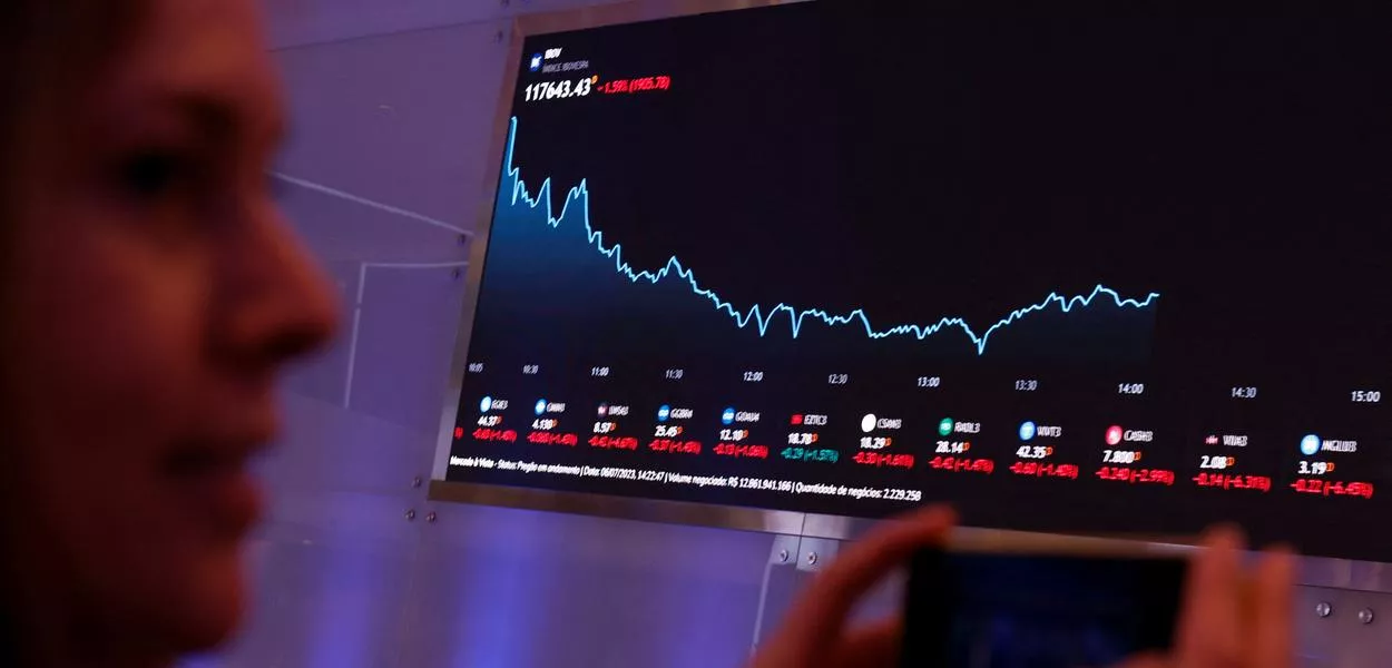 Tela de cotações da B3 em São Paulo  - 6/7/2023 