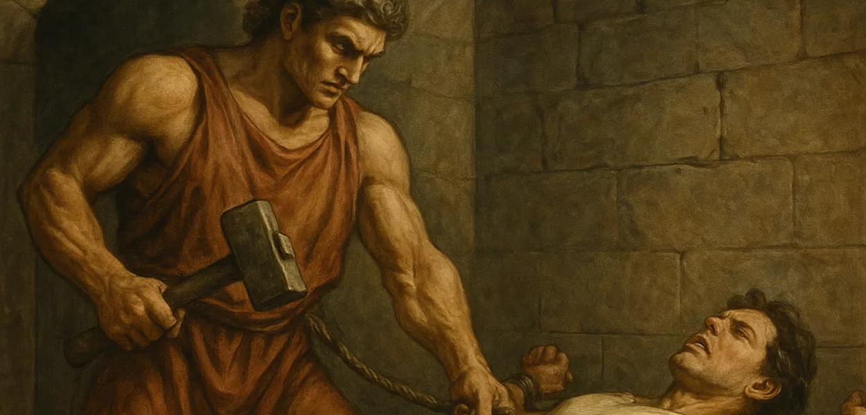 Representação do mito de Procusto