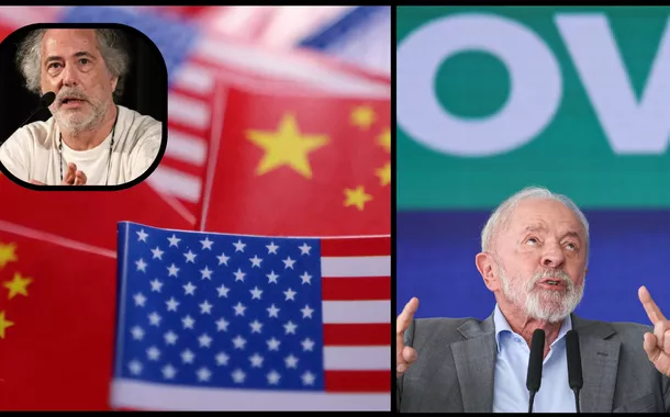 Pepe Escobar, bandeiras de China e EUA e o presidente Luiz Inácio Lula da Silva