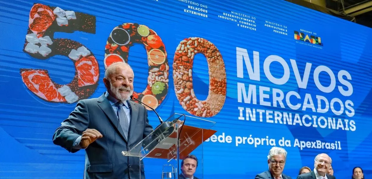 Presidente Lula durante a cerimônia de inauguração da nova sede da ApexBrasil e o ato alusivo à abertura de 500 novos mercados para a exportação de produtos agropecuários.
