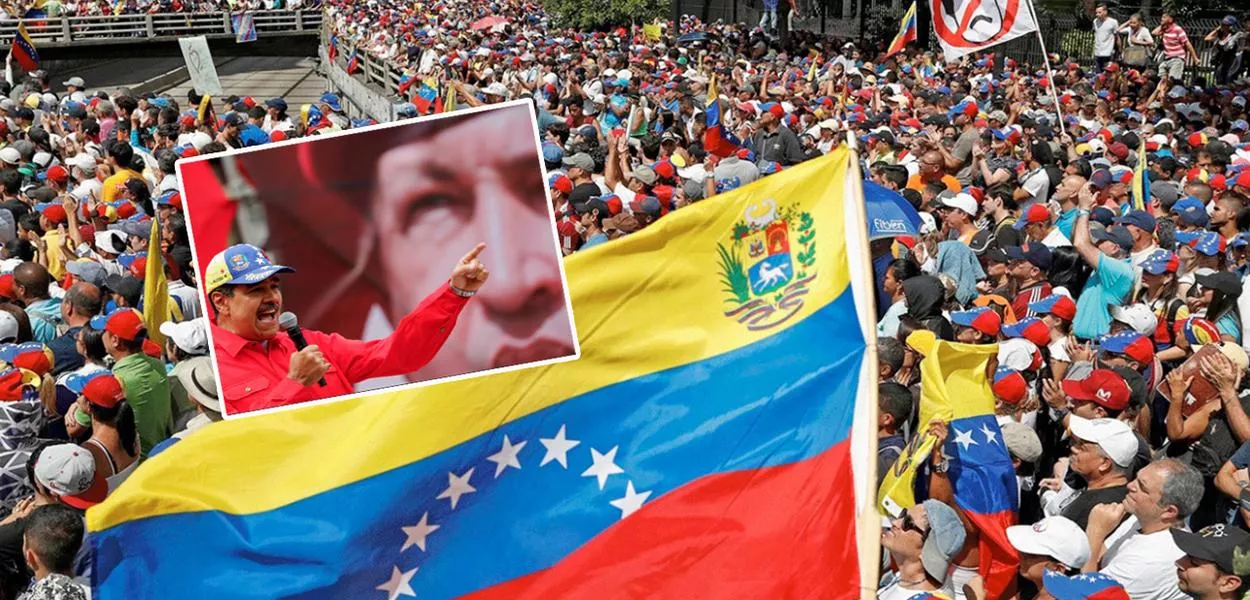 Nicolás Maduro, rosto de Hugo Chávez e um ato contra a interferência dos EUA na Venezuela