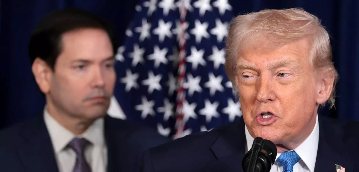 O secretário de Estado dos EUA, Marco Rubio, e o presidente dos EUA, Donald Trump - 03/01/2026