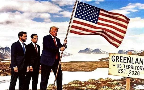 Trump publica imagem de IA fincando bandeira dos EUA na Groenlândia