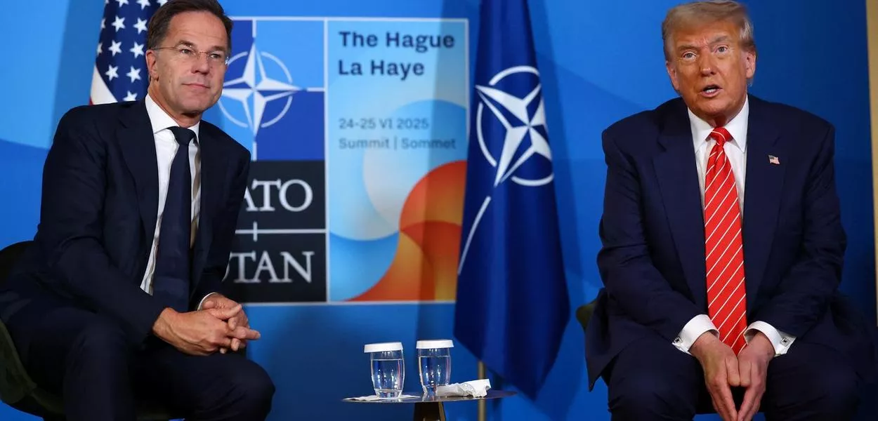 Donald Trump e Mark Rutte em Haia
 25/6/2025   REUTERS/Piroschka Van De Wouw