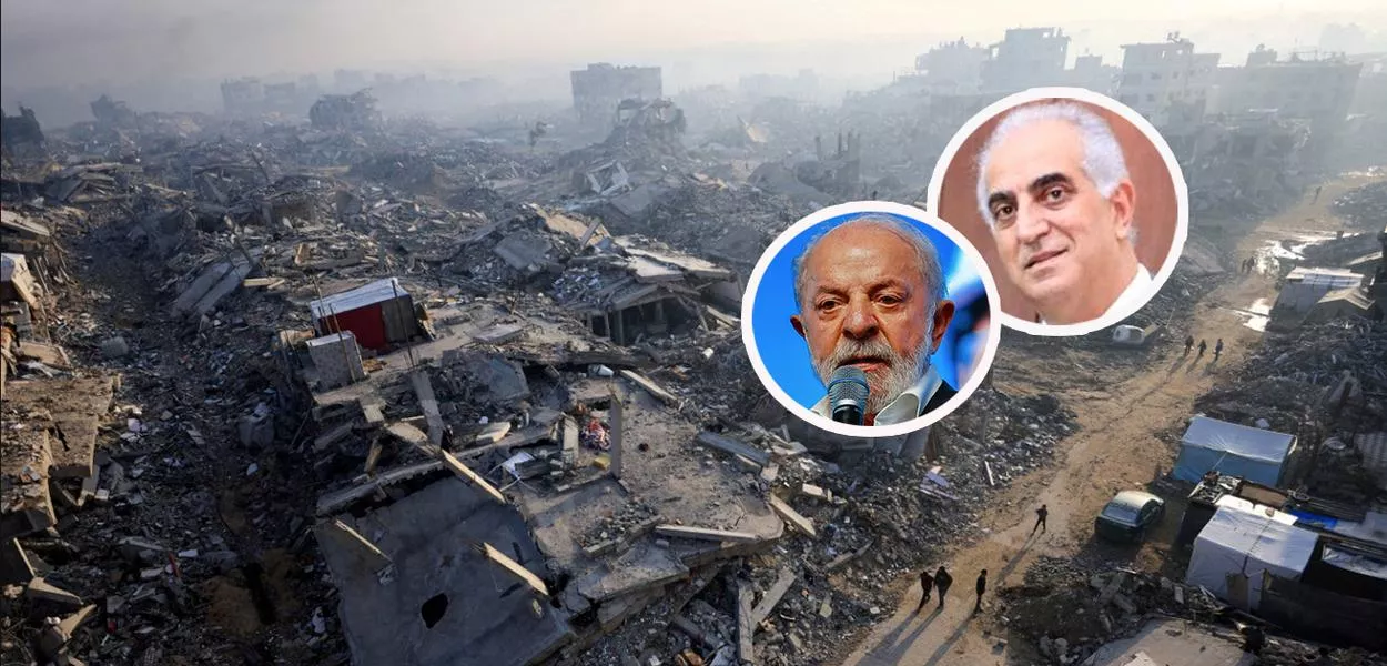 Faixa de Gaza ao fundo, Lula e Marwan Jebril