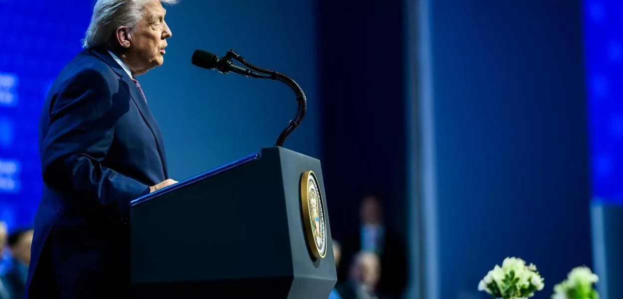 President Donald Trump participates in the Board of Peace Charter Announcement and Signing ceremony during the World Economic Forum, Thursday, January 22, 2026, at the Davos Congress Center in Davos, Switzerland. (Official White House Photo by Daniel Torok)