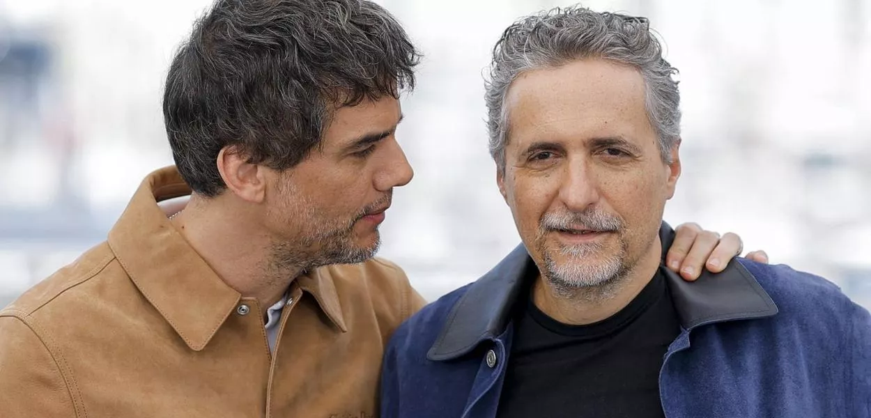 Ator Wagner Moura e diretor Kleber Mendonça Filho em evento do filme "O Agente Secreto" em Cannes
 19/5/2025   REUTERS/Manon Cruz