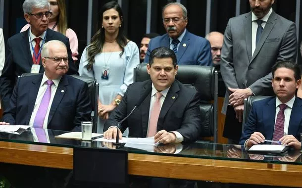 Edson Fachin, Davi Alcolumbre e Hugo Motta