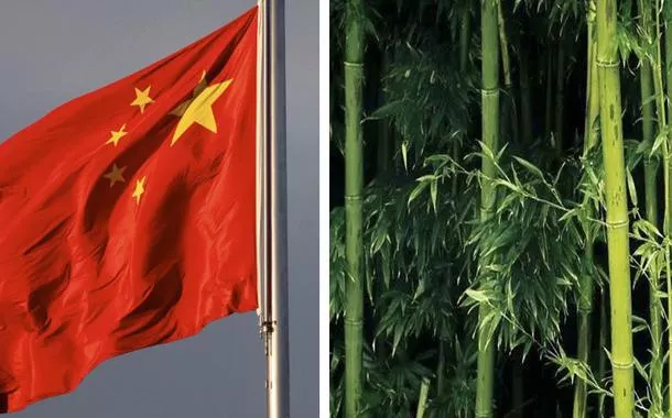 Bandeira da China e pedaços de bambu