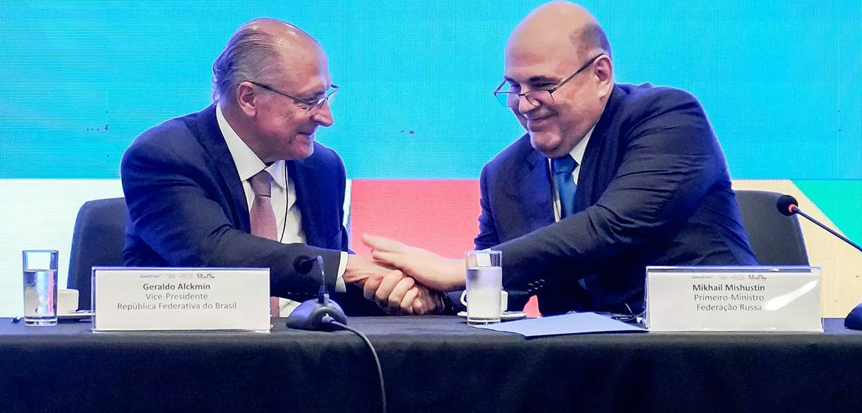 O vice-presidente da República e ministro do Desenvolvimento, Indústria, Comércio e Serviços, Geraldo Alckmin, e o primeiro-ministro da Rússia, Mikhail Mishustin, durante a 8ª Reunião da Comissão Brasil-Rússia de Alto Nível de Cooperação, no Palácio do Itamaraty
