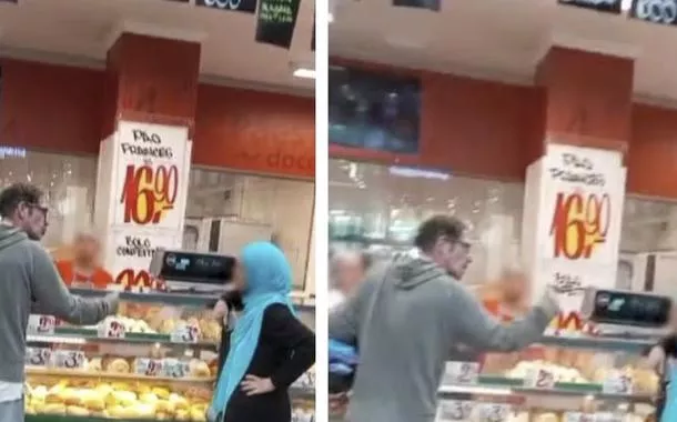 Um homem e uma mulher muçulmana em Barueri (SP)