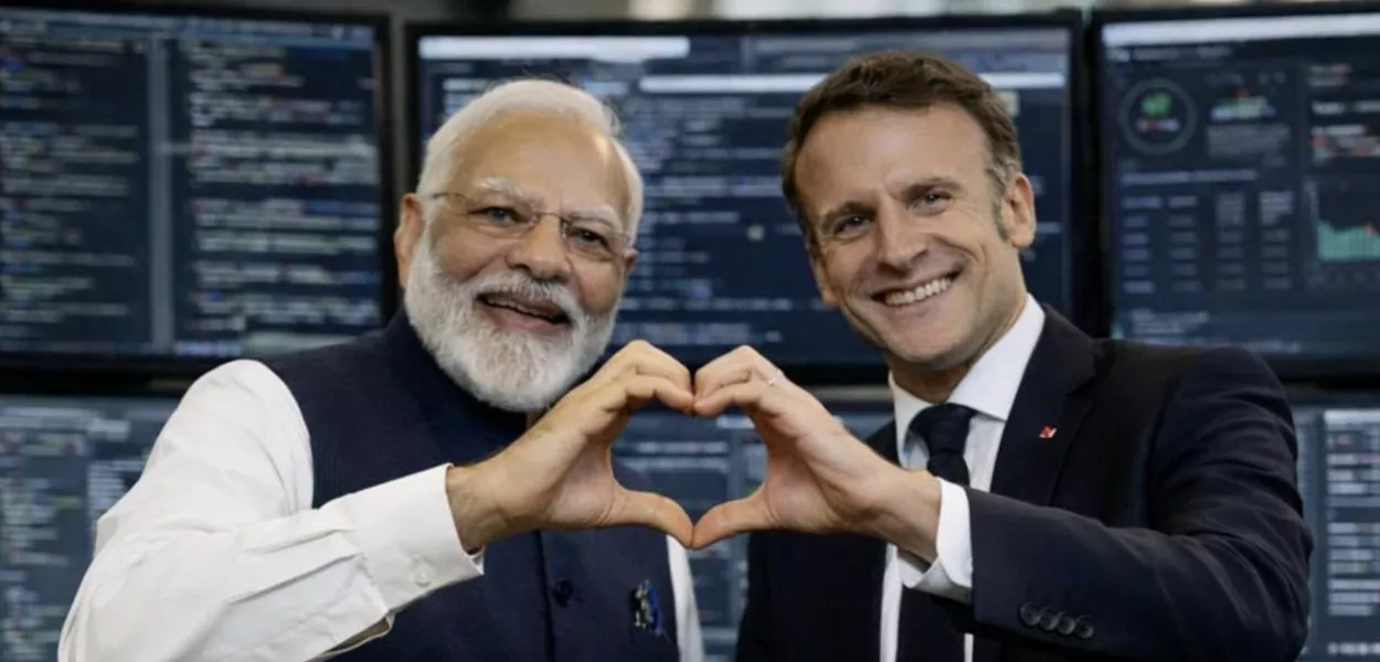 Imagem de Modi e Macron gerada por IA