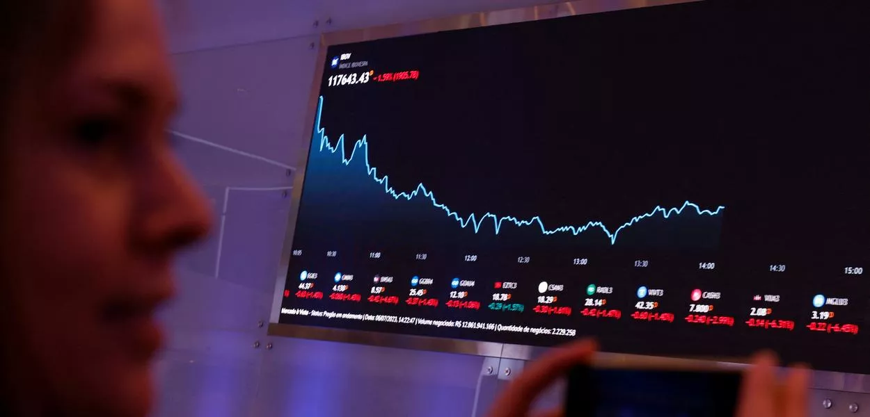 Tela de cotações da B3 em São Paulo - 6/7/2023
