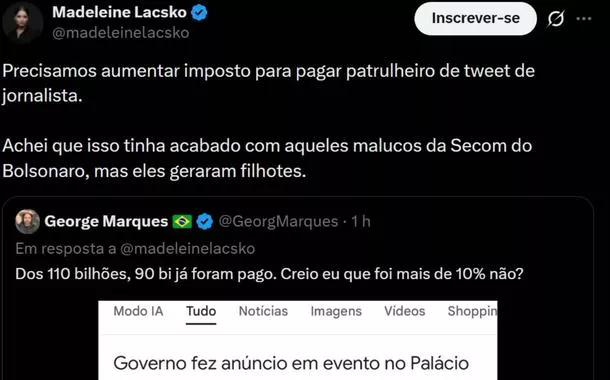 Madeleine Lacsko posta dado errado e coordenador da Secom corrige e ela se irrita
