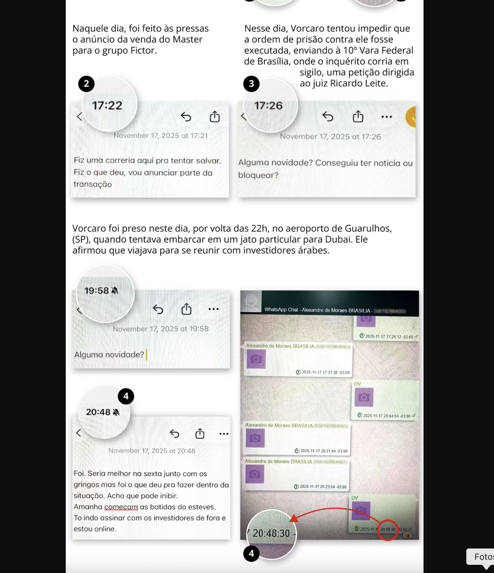 Supostas mensagens entre Vorcaro e Moraes