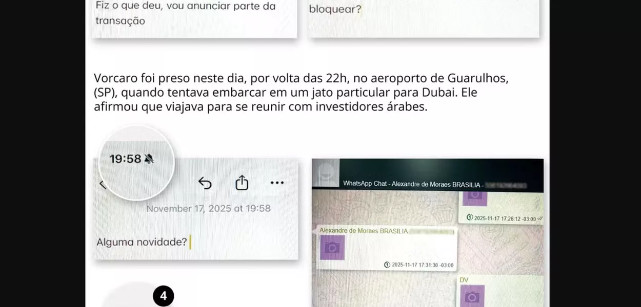 Supostas mensagens entre Vorcaro e Moraes