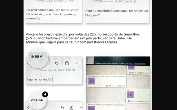 Supostas mensagens entre Vorcaro e Moraes