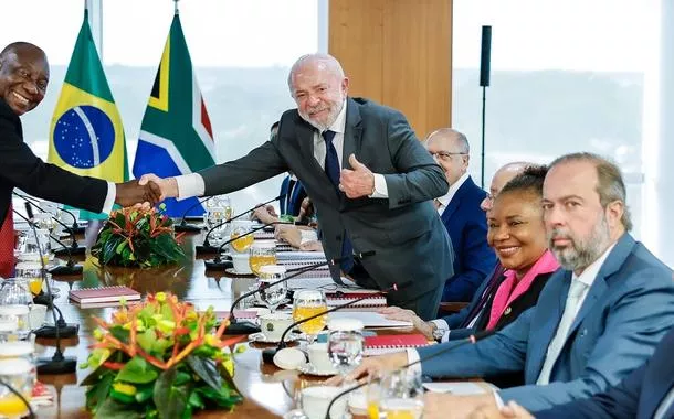 Presidente Lula durante reunião ampliada com o o Presidente da República da África do Sul, Cyril Ramaphosa, no Palácio do Planalto.