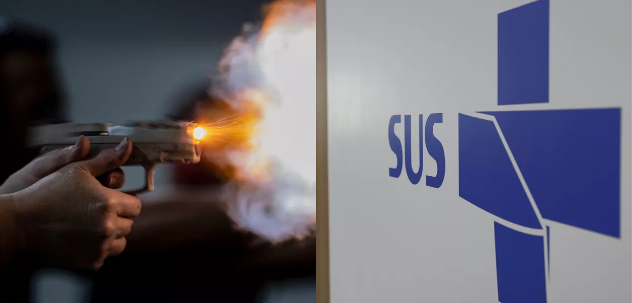 Arma de fogo e símbolo do SUS