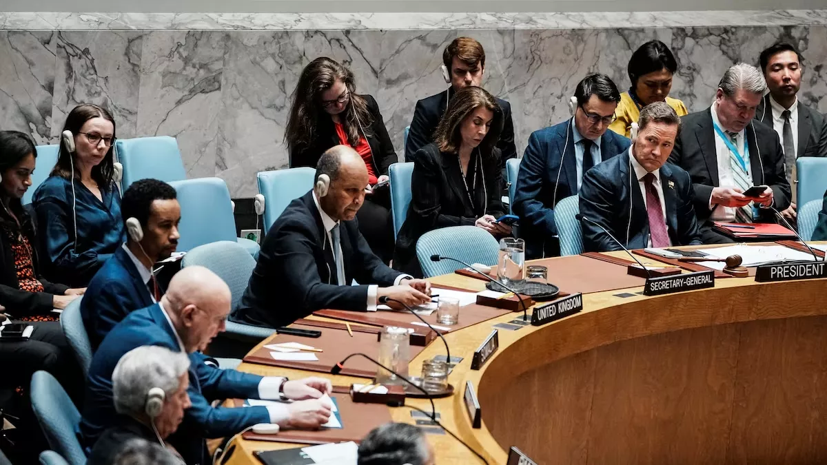 Reunião sobre uma resolução de sanções relacionada à situação no Irã e no Oriente Médio, na sede da ONU em Nova York, EUA, 12 de março de 2026