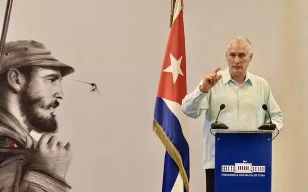 O presidente cubano Díaz-Canel em pronunciamento na sexta-feira, 13 de março de 2026