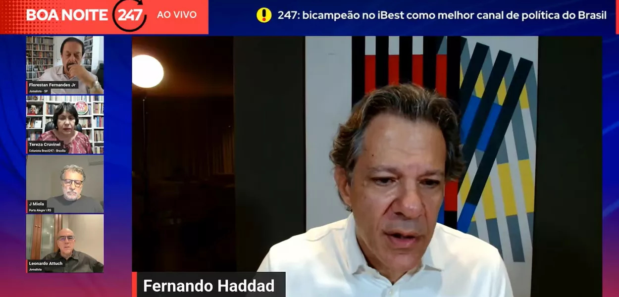 Fernando Haddad durante entrevista ao programa Boa Noite 247