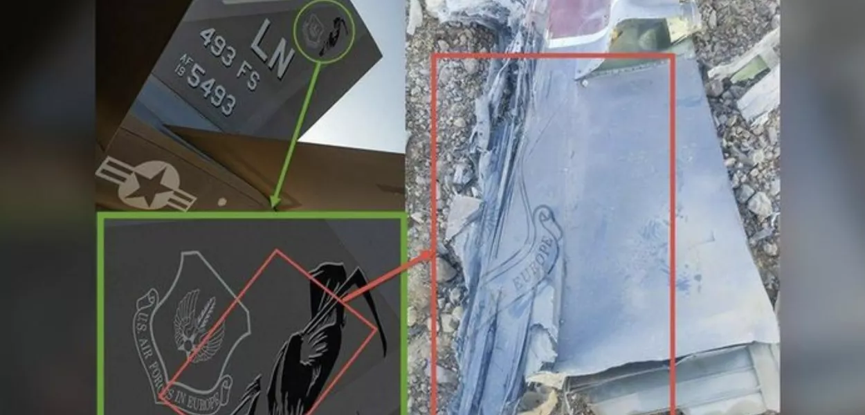 Destroços de caça estadunidense abatido pelo Irã