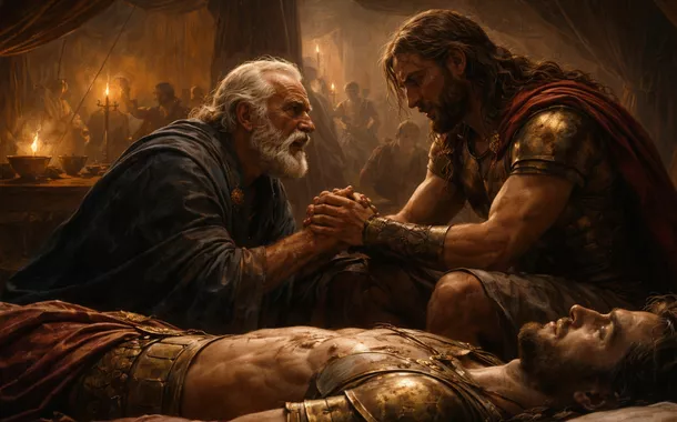 Representação de Príamo, Aquiles e Heitor