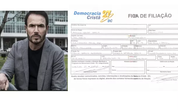 Tony Garcia e a ficha de filiação no partido de Aldo Rabelo