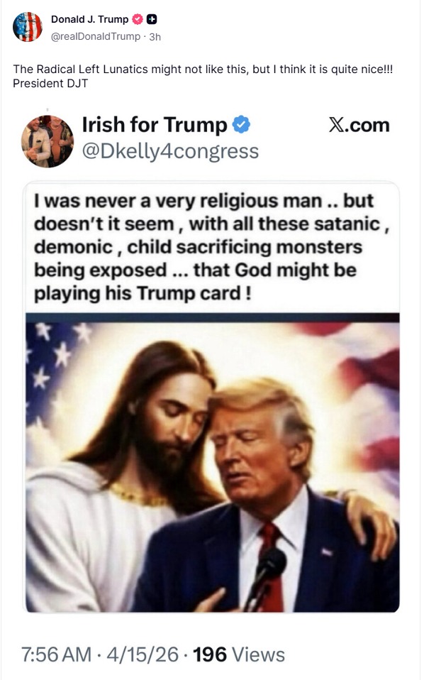 Trump publica imagem gerada por IA em que aparece ao lado de Jesus