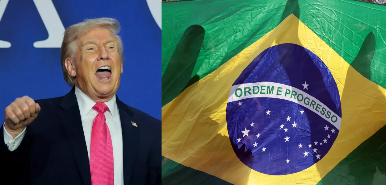 Montagem de Donald Trump ao lado de bandeira do Brasil