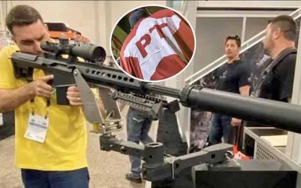 Flávio Bolsonaro em 2022 e um militante do PT