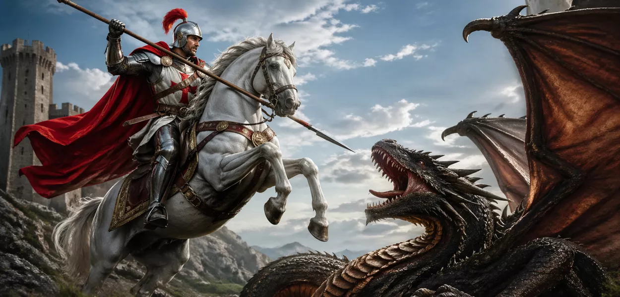 Ilustração de São Jorge contra dragão